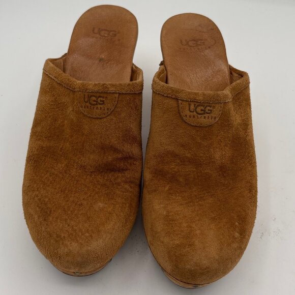 UGG Women's Abbie Mule Wood Heel Clog Shearling Sherpa Shoe Brown Suede Size 7 - Picture 6 of 12